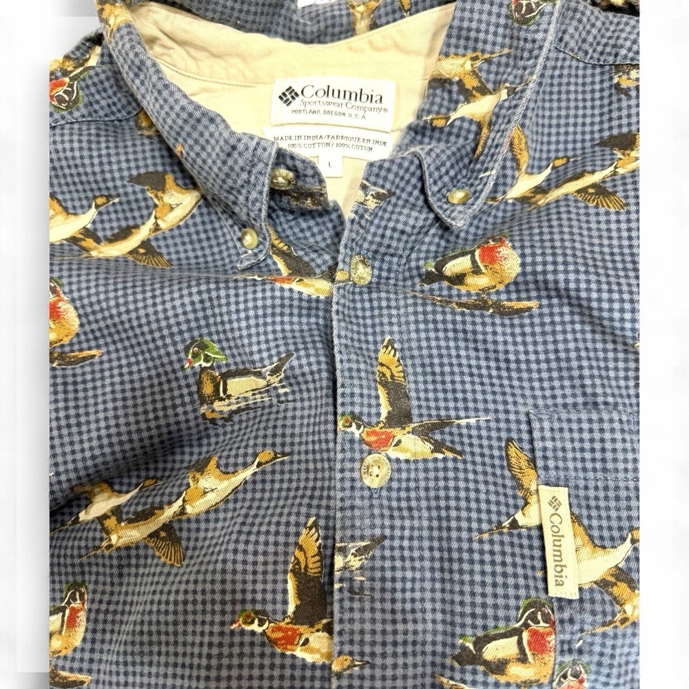 Vintage Columbia Sportwear Shirt  River Lodge Duck Mallard Waterfowl‎ Hunt Large